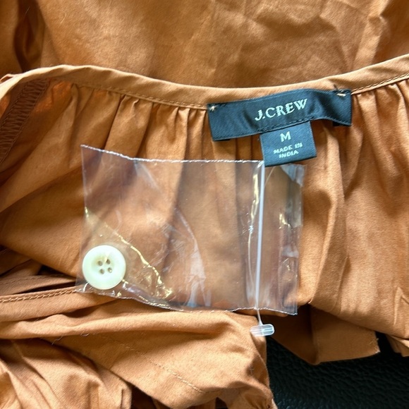 J Crew Tie sleeve button front cotton poplin top Orange Fall Relaxed Sz M NEW - Picture 8 of 13